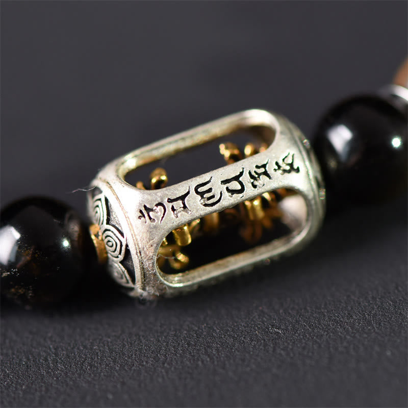 Buddha Stones Tibetisches grünes Sandelholz Goldglanz Obsidian Balance Peace Doppelwickelarmband - image 14