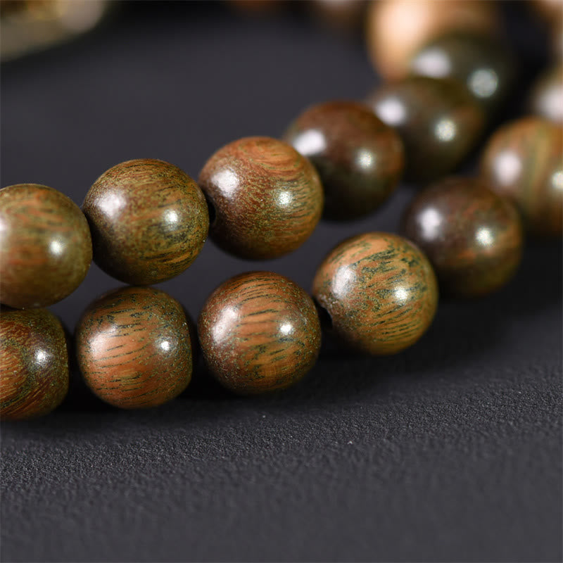 Buddha Stones Tibetisches grünes Sandelholz Goldglanz Obsidian Balance Peace Doppelwickelarmband - image 10