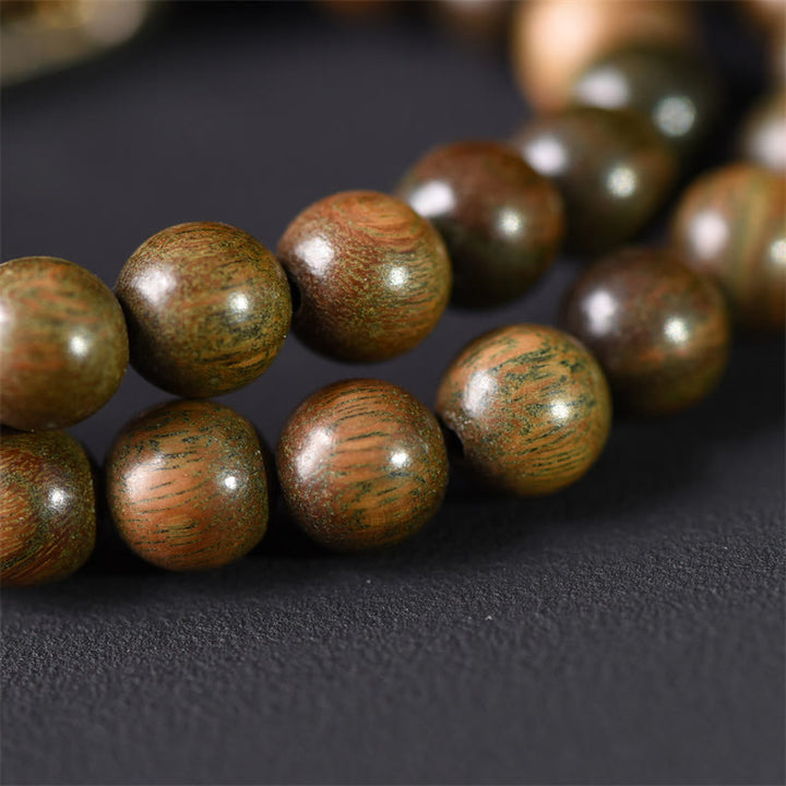Buddha Stones Tibetisches grünes Sandelholz Goldglanz Obsidian Balance Peace Doppelwickelarmband - image 10