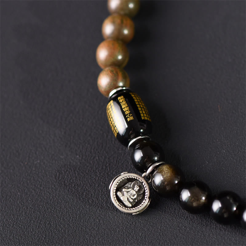 Buddha Stones Tibetisches grünes Sandelholz Goldglanz Obsidian Balance Peace Doppelwickelarmband - image 11