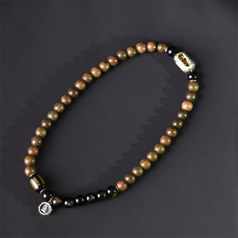 Buddha Stones Tibetisches grünes Sandelholz Goldglanz Obsidian Balance Peace Doppelwickelarmband - image 2