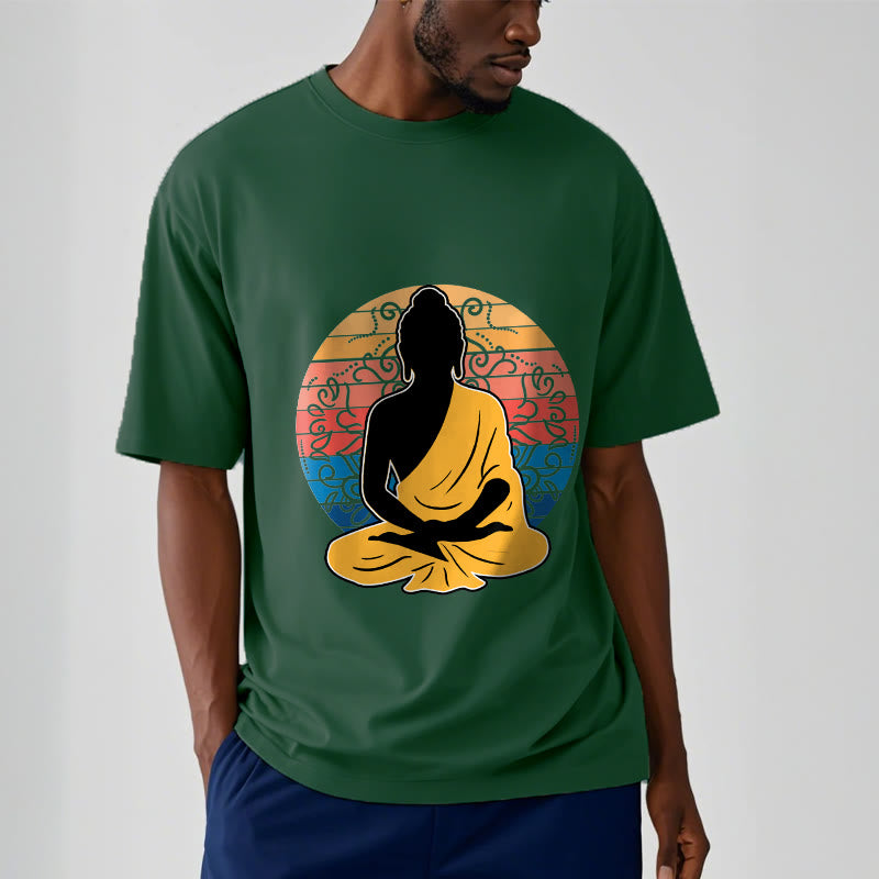Buddha Stones Lässiges, buntes, meditierendes Buddha-Muster, Baumwoll-T-Shirt - image 12