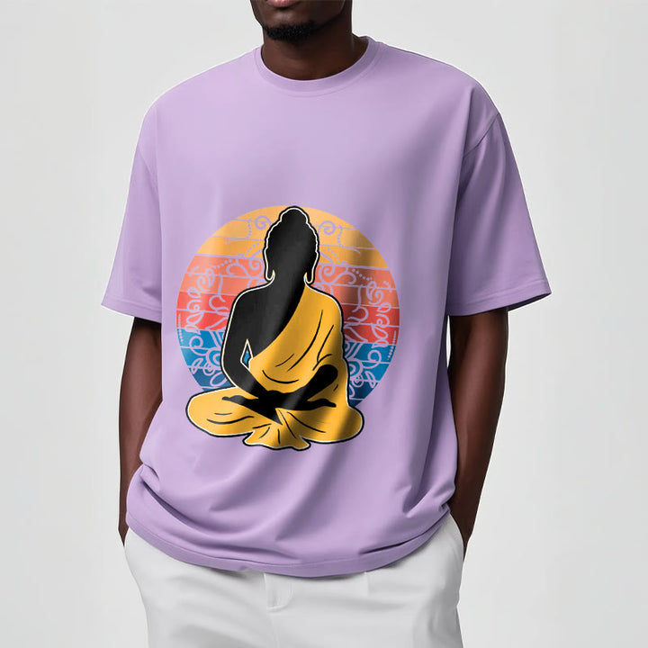 Buddha Stones Lässiges, buntes, meditierendes Buddha-Muster, Baumwoll-T-Shirt - image 18