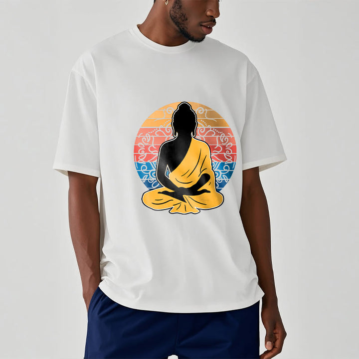Buddha Stones Lässiges, buntes, meditierendes Buddha-Muster, Baumwoll-T-Shirt - image 7