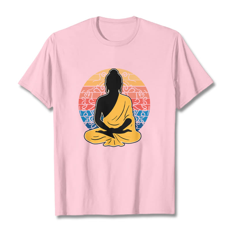 Buddha Stones Lässiges, buntes, meditierendes Buddha-Muster, Baumwoll-T-Shirt - Hellrosa - 2XL - image 13