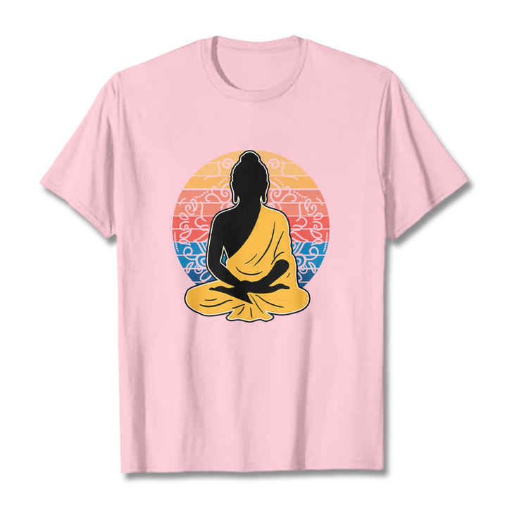 Buddha Stones Lässiges, buntes, meditierendes Buddha-Muster, Baumwoll-T-Shirt - Hellrosa - 2XL - image 13