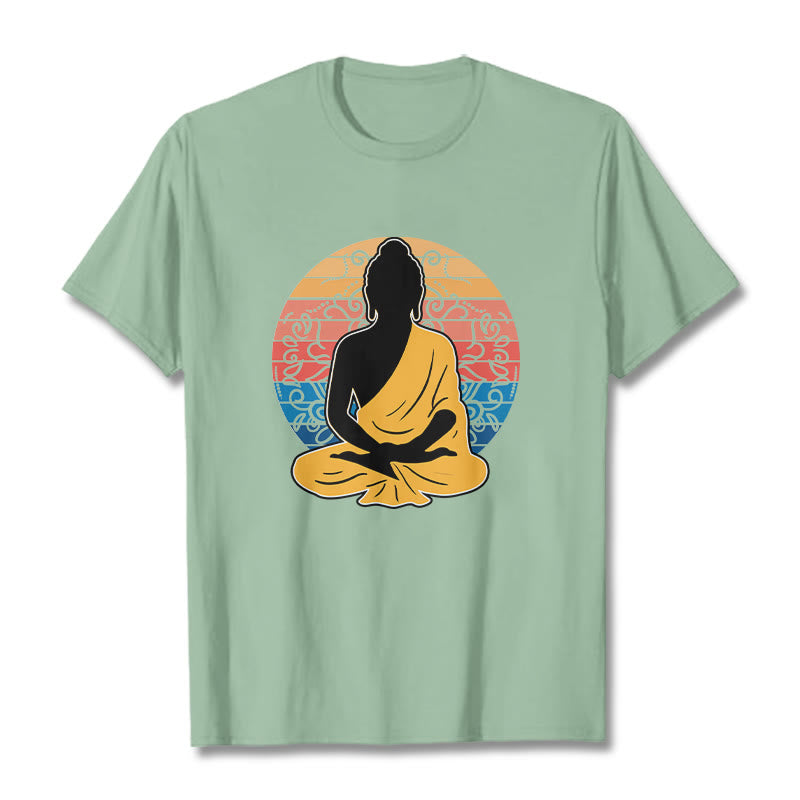 Buddha Stones Lässiges, buntes, meditierendes Buddha-Muster, Baumwoll-T-Shirt - Blassgrün - 2XL - image 15