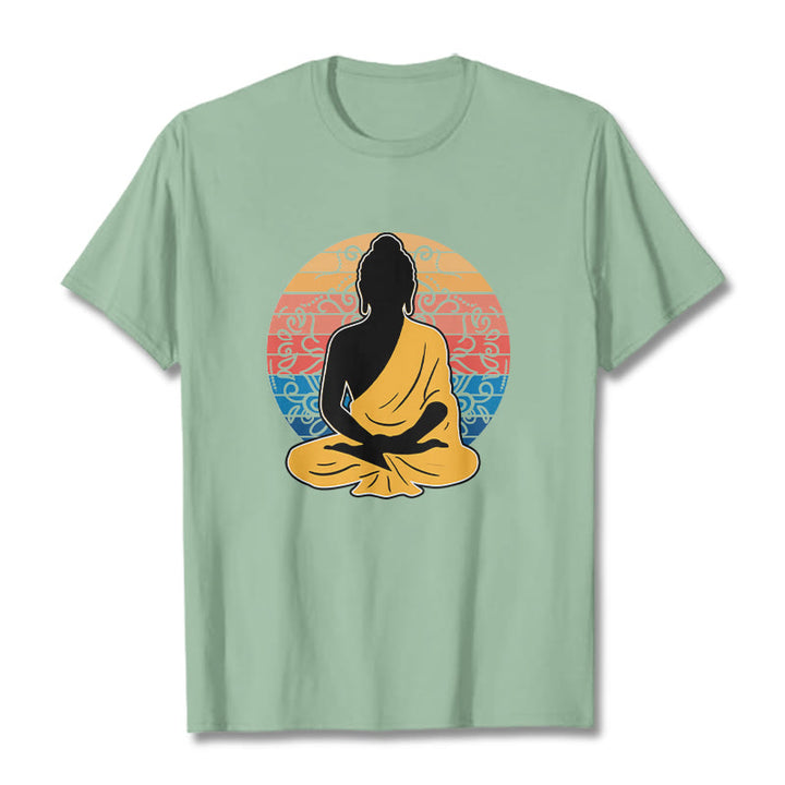 Buddha Stones Lässiges, buntes, meditierendes Buddha-Muster, Baumwoll-T-Shirt - Blassgrün - 2XL - image 15