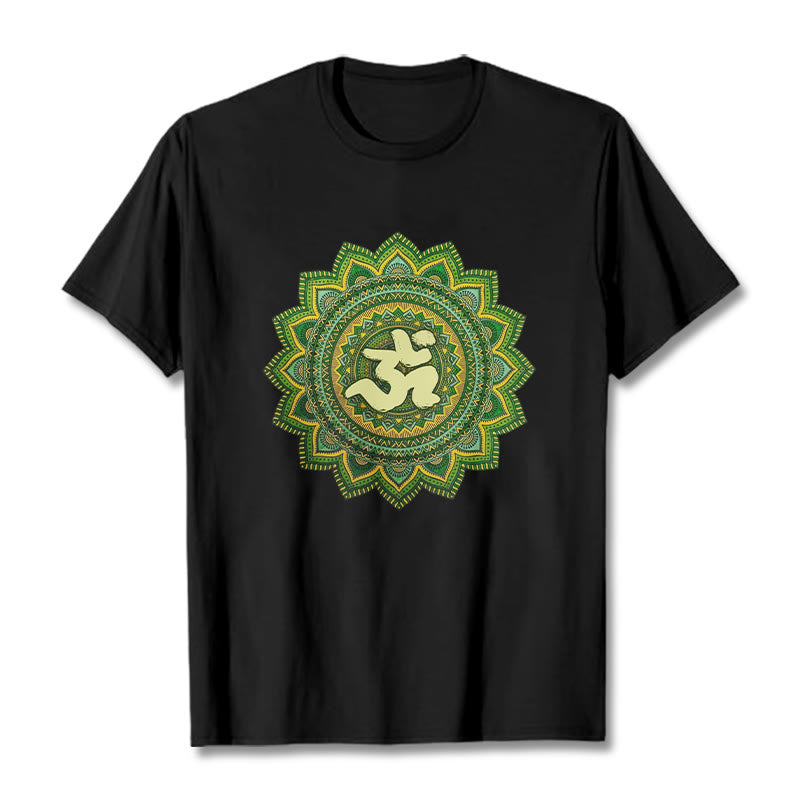 Buddha Stones Casual Grün Mandala Om Symbol Muster Baumwolle T-Shirt - Schwarz - 2XL - image 5