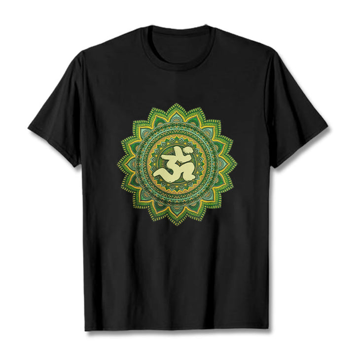 Buddha Stones Casual Grün Mandala Om Symbol Muster Baumwolle T-Shirt - Schwarz - 2XL - image 5