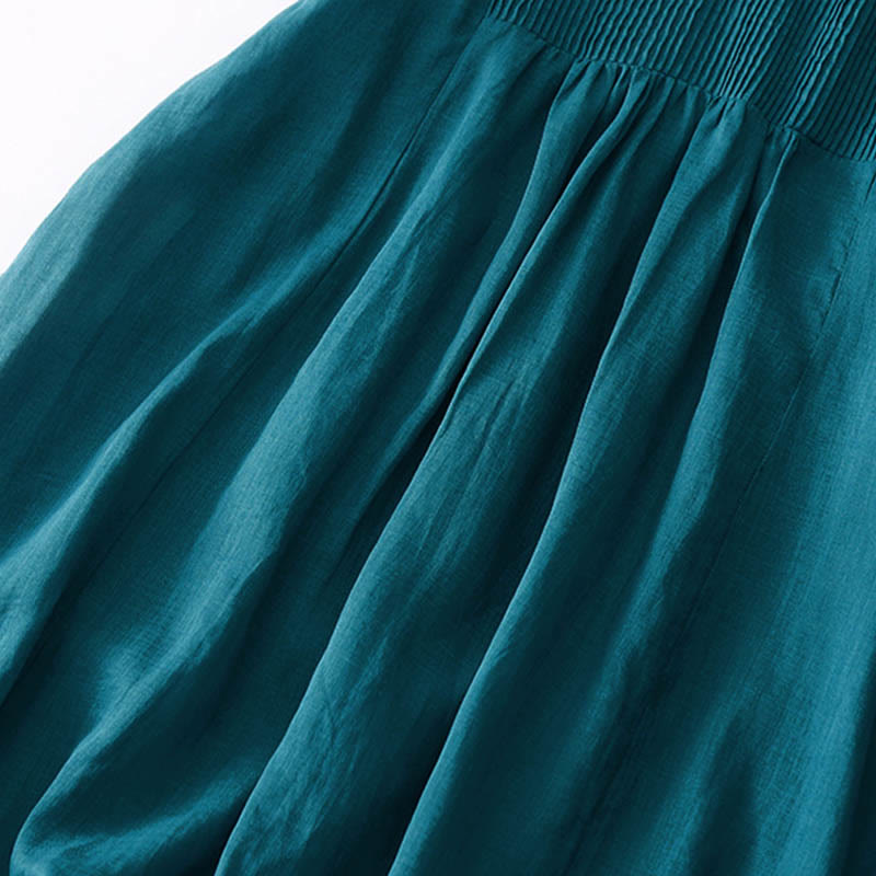 Buddha Stones Lässiges, plissiertes Midikleid mit V-Ausschnitt, kurzen Ärmeln und Taschen - image 38