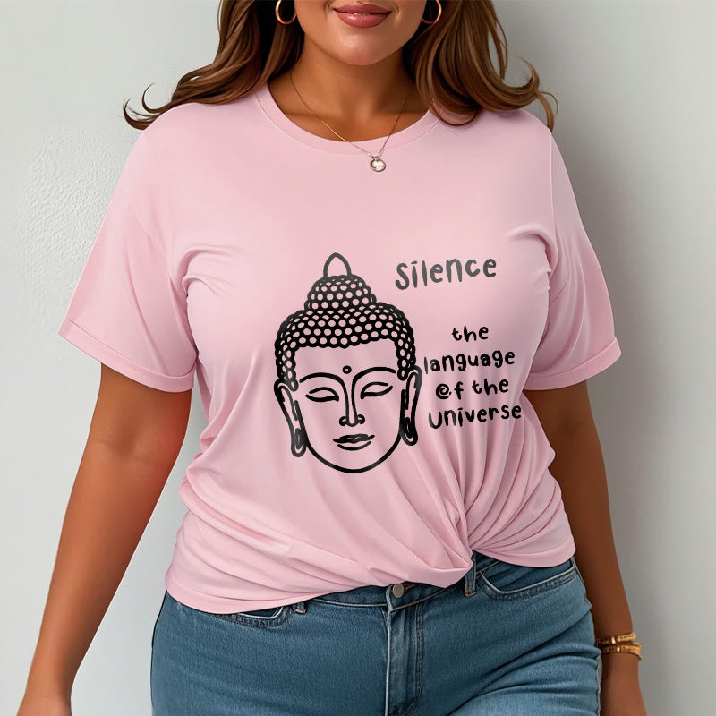 Buddha Stones Lässiges Baumwoll-T-Shirt mit meditierendem Buddha-Kopf-Muster - image 14