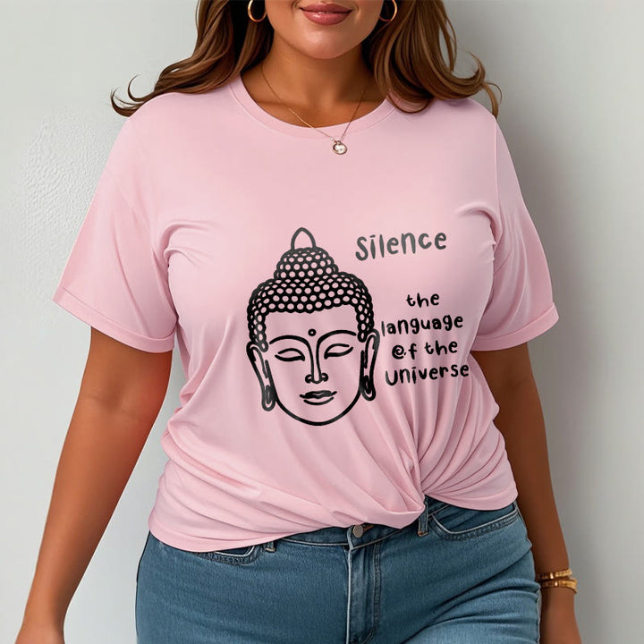 Buddha Stones Lässiges Baumwoll-T-Shirt mit meditierendem Buddha-Kopf-Muster - image 14
