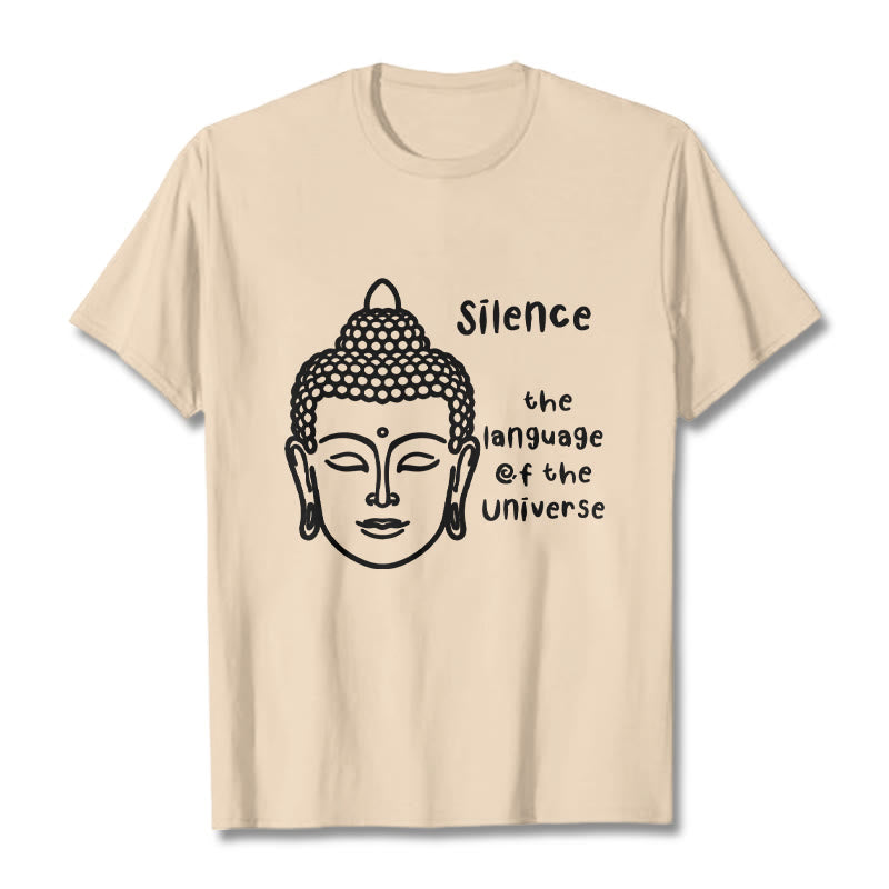 Buddha Stones Lässiges Baumwoll-T-Shirt mit meditierendem Buddha-Kopf-Muster - Bisque - 2XL - image 9