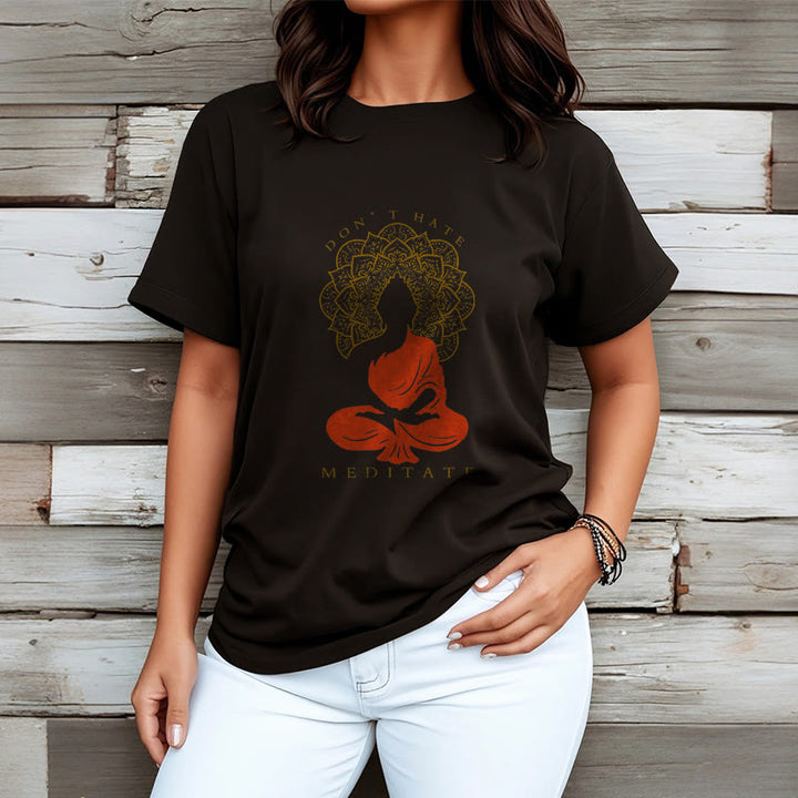 Buddha Stones Lässiges meditatives Buddha-Mandala-Muster Baumwoll-T-Shirt - image 4