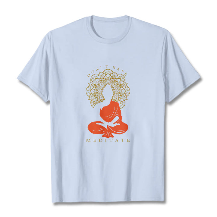 Buddha Stones Lässiges meditatives Buddha-Mandala-Muster Baumwoll-T-Shirt - HellCyan - 2XL - image 19