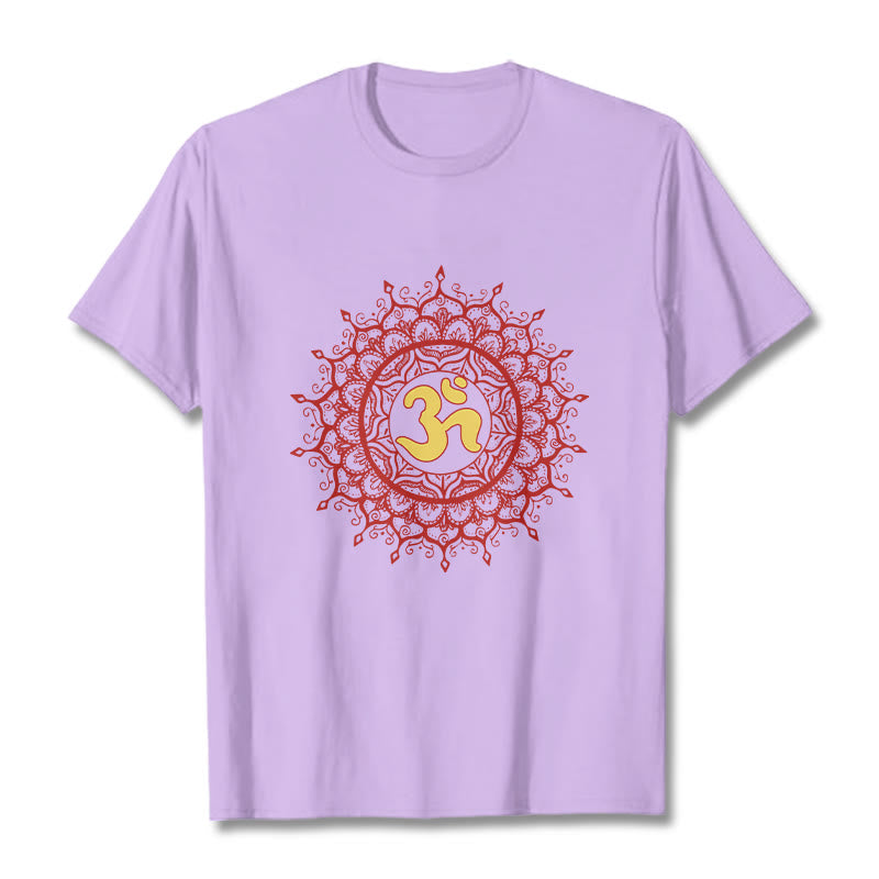 Buddha Stones Lässiges rotes Mandala Om Symbol Muster Baumwoll-T-Shirt - Pflaume - 2XL - image 16