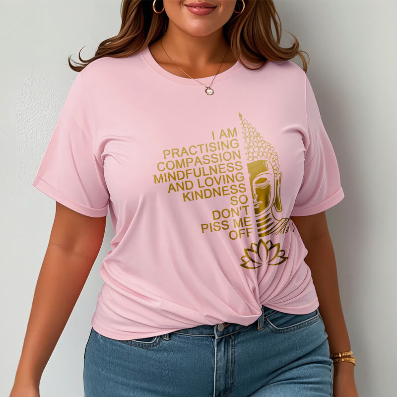 Buddha Stones Lässiges Baumwoll-T-Shirt mit goldenem Buddha-Lotusblumenmuster - image 13