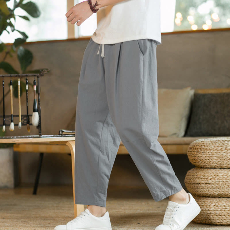 Buddha Stones Sommer Herren Baumwollhose mit Taschen - Hellgrau - US/ UK/AU46，EU56 (5XL)  - image 22