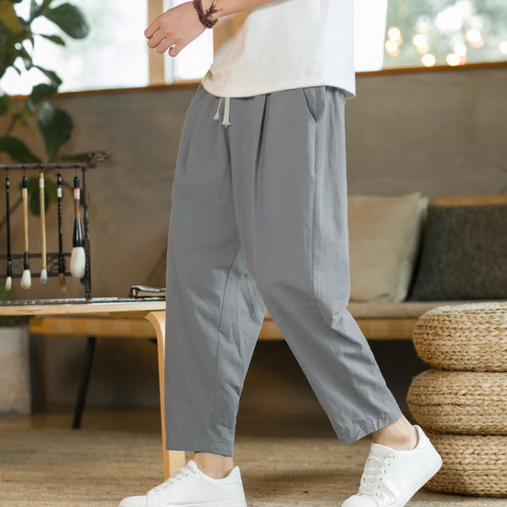 Buddha Stones Sommer Herren Baumwollhose mit Taschen - Hellgrau - US/ UK/AU46，EU56 (5XL)  - image 22