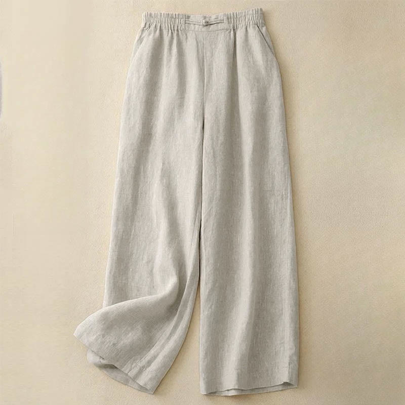 Buddha Stones Daily Einfarbige Damenhose mit weitem Bein und Taschen, elastischer Bund, Froschknopf - Beige - US12, UK/AU16, EU44 (3XL) - image 11