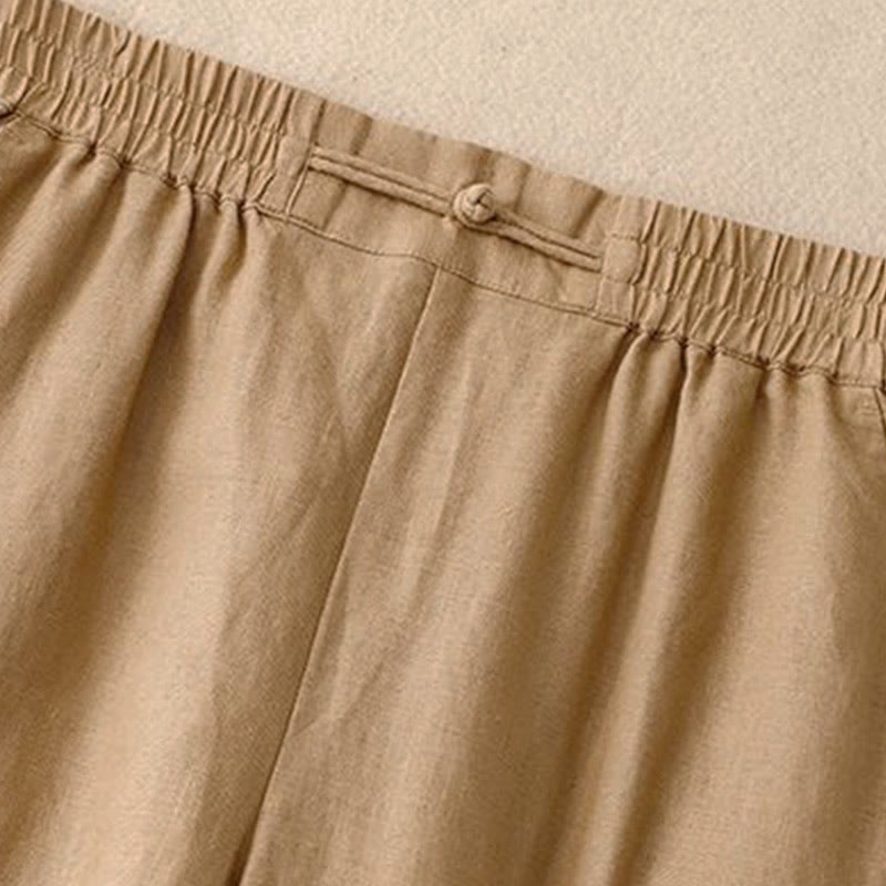 Buddha Stones Daily Einfarbige Damenhose mit weitem Bein und Taschen, elastischer Bund, Froschknopf - image 5