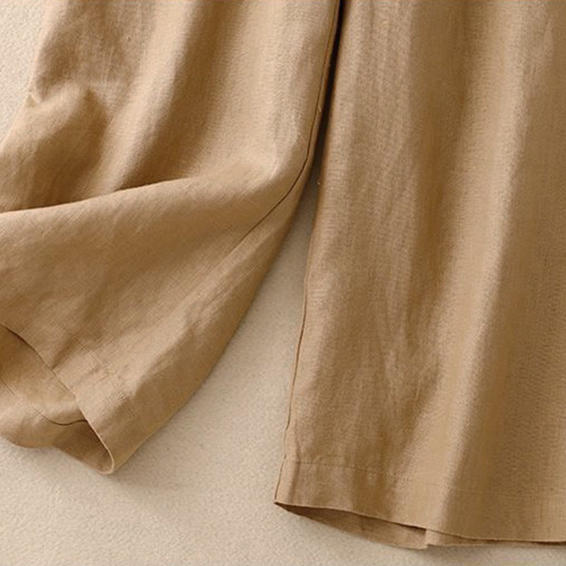 Buddha Stones Daily Einfarbige Damenhose mit weitem Bein und Taschen, elastischer Bund, Froschknopf - image 7