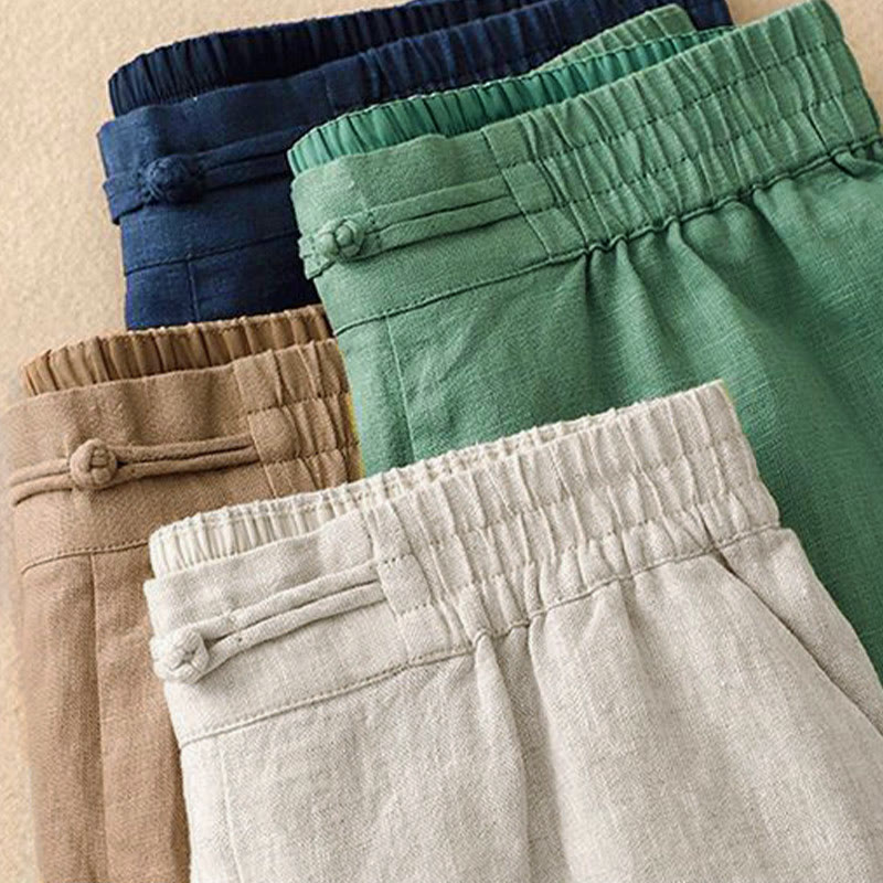 Buddha Stones Daily Einfarbige Damenhose mit weitem Bein und Taschen, elastischer Bund, Froschknopf - image 18