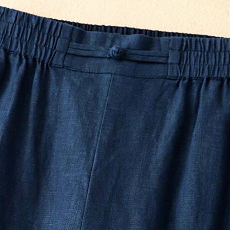 Buddha Stones Daily Einfarbige Damenhose mit weitem Bein und Taschen, elastischer Bund, Froschknopf - image 10