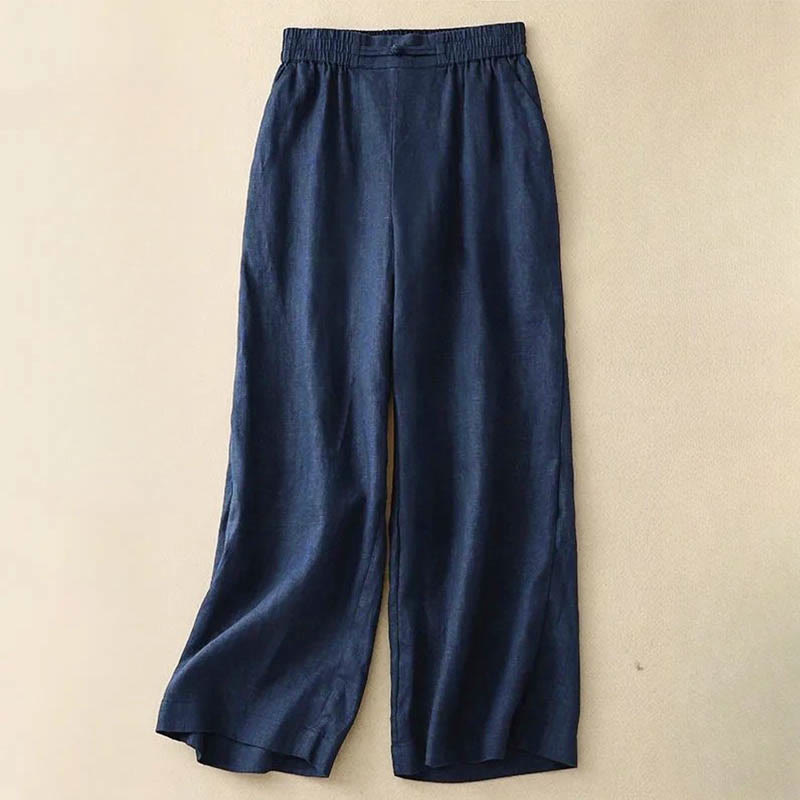 Buddha Stones Daily Einfarbige Damenhose mit weitem Bein und Taschen, elastischer Bund, Froschknopf - Mitternachtsblau - US12, UK/AU16, EU44 (3XL) - image 8