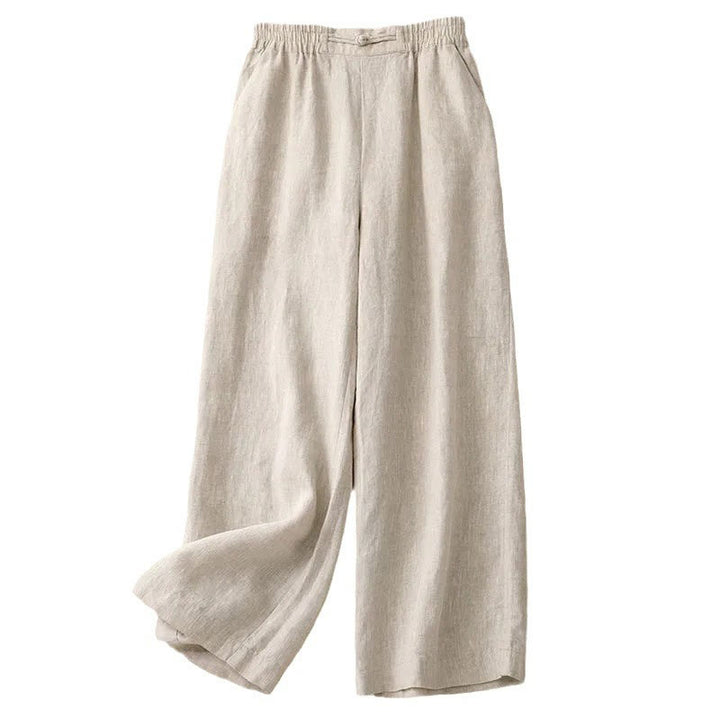 Buddha Stones Daily Einfarbige Damenhose mit weitem Bein und Taschen, elastischer Bund, Froschknopf - image 16