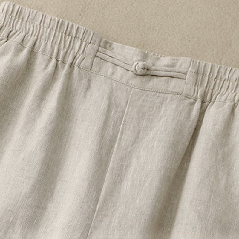 Buddha Stones Daily Einfarbige Damenhose mit weitem Bein und Taschen, elastischer Bund, Froschknopf - image 12