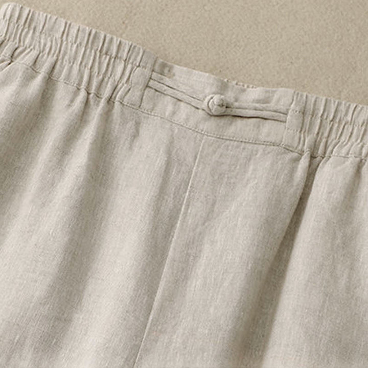 Buddha Stones Daily Einfarbige Damenhose mit weitem Bein und Taschen, elastischer Bund, Froschknopf - image 12