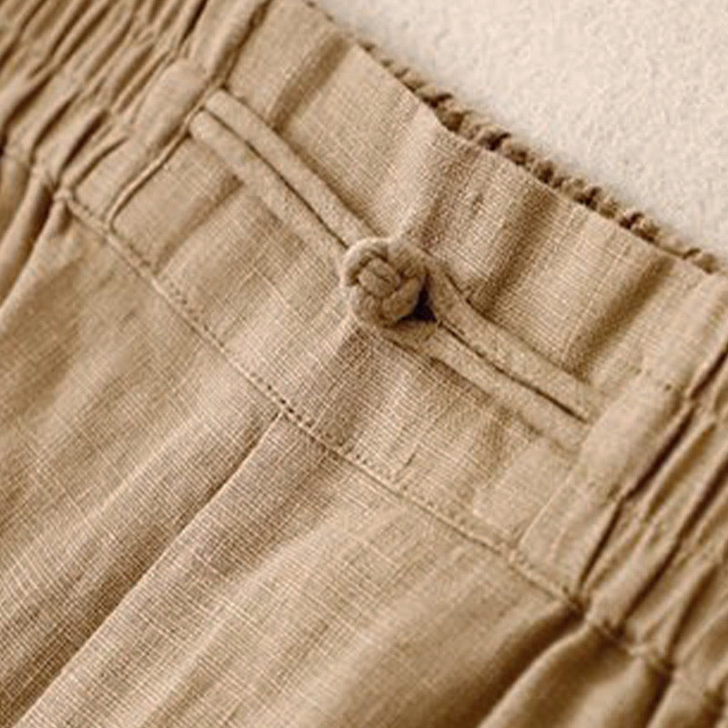 Buddha Stones Daily Einfarbige Damenhose mit weitem Bein und Taschen, elastischer Bund, Froschknopf - image 4