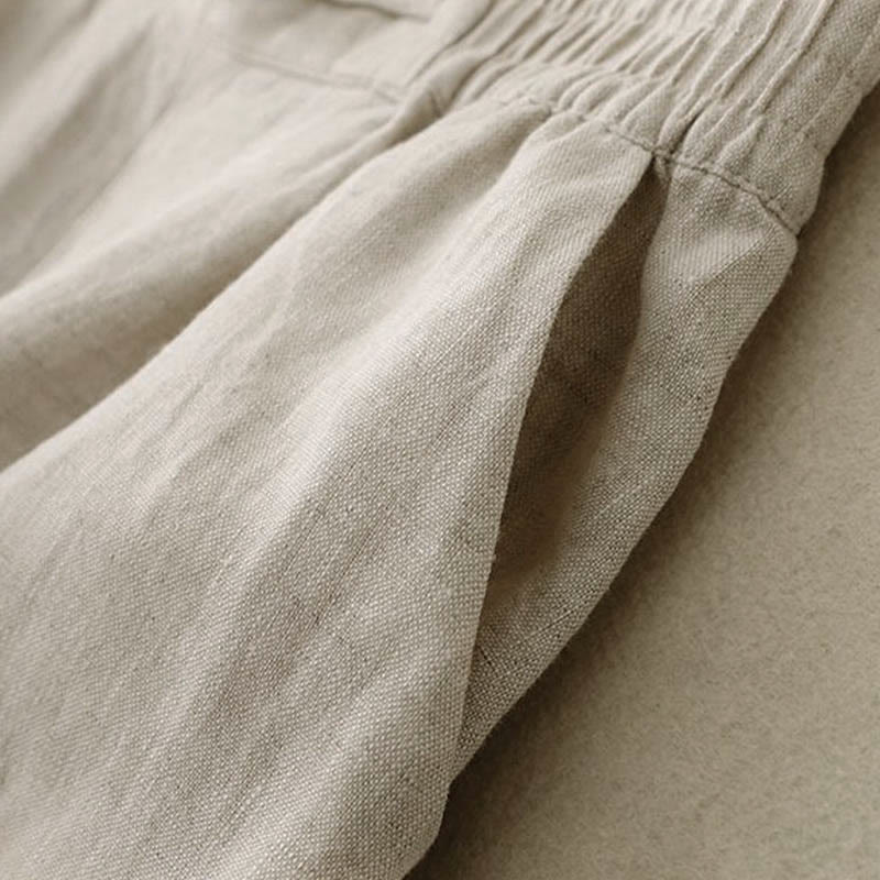 Buddha Stones Daily Einfarbige Damenhose mit weitem Bein und Taschen, elastischer Bund, Froschknopf - image 15