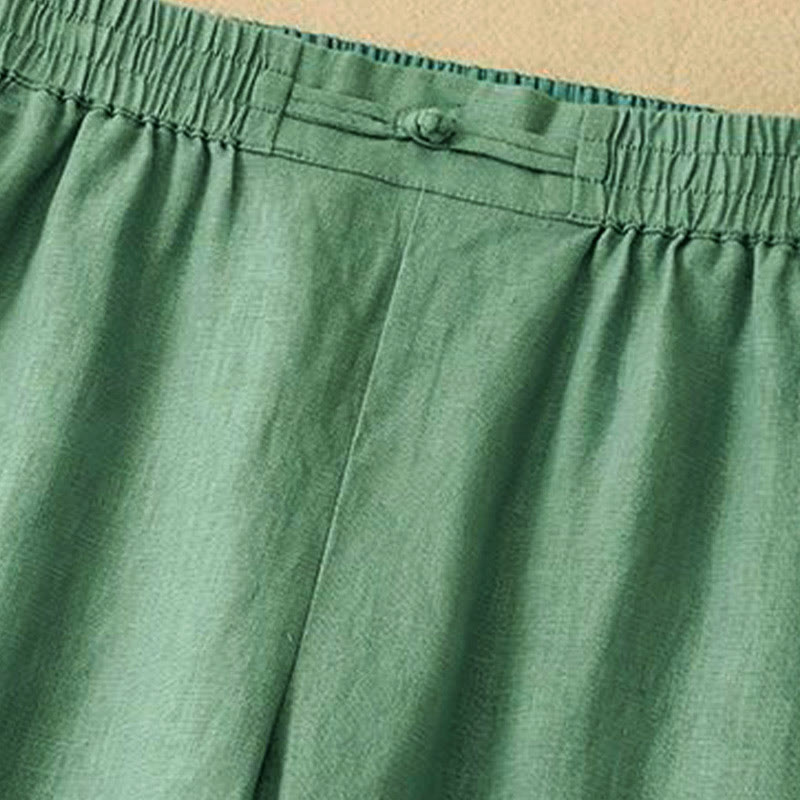 Buddha Stones Daily Einfarbige Damenhose mit weitem Bein und Taschen, elastischer Bund, Froschknopf - image 1