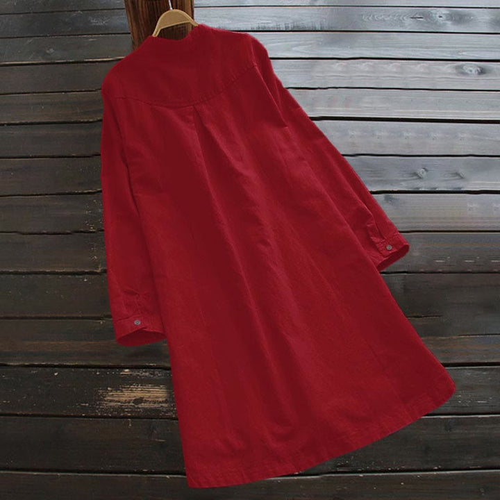 Buddha Stones Solid Buttons Langarm Damenhemd mit Taschen - image 18