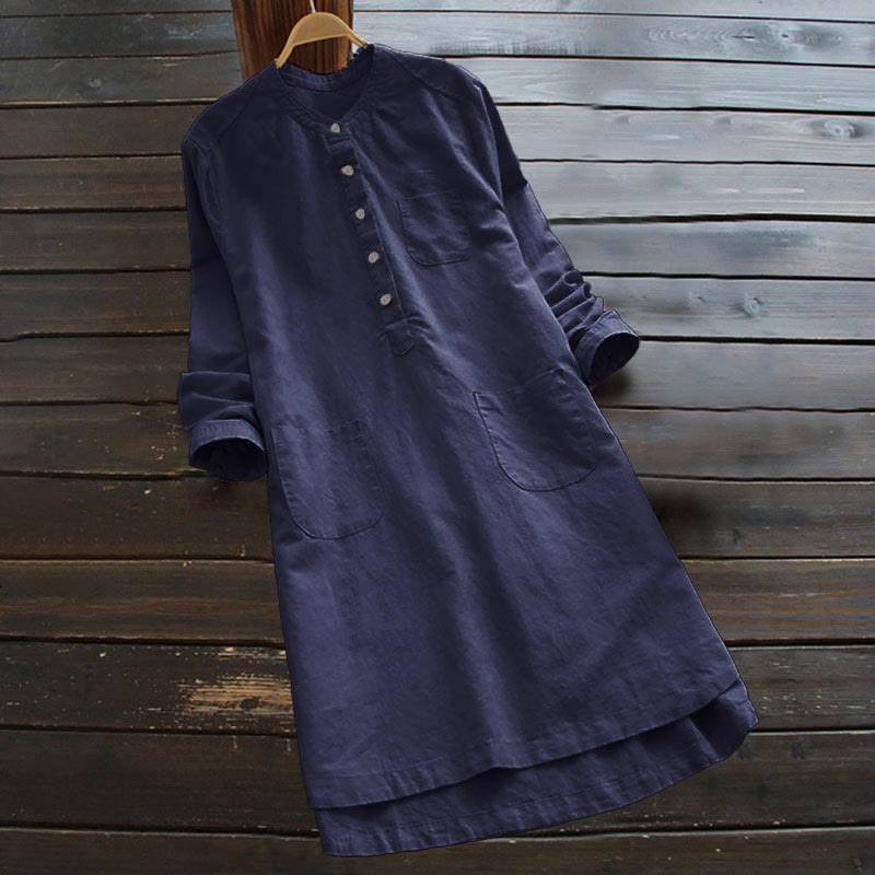 Damenbluse mit Buddha Stones, festen Knöpfen und Taschen, langärmlig - Marine - US16, UK/AU20, EU48 (5XL) - image 14