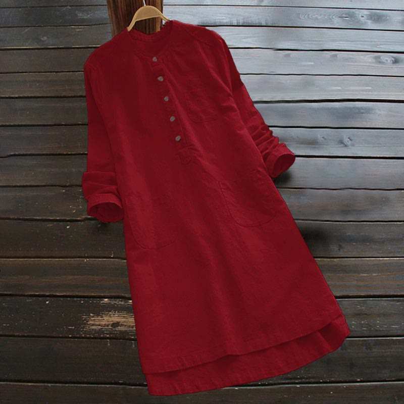 Buddha Stones Solid Buttons Langarm Damenhemd mit Taschen - Rot - US16， UK/AU20，EU48 (5XL) - image 17