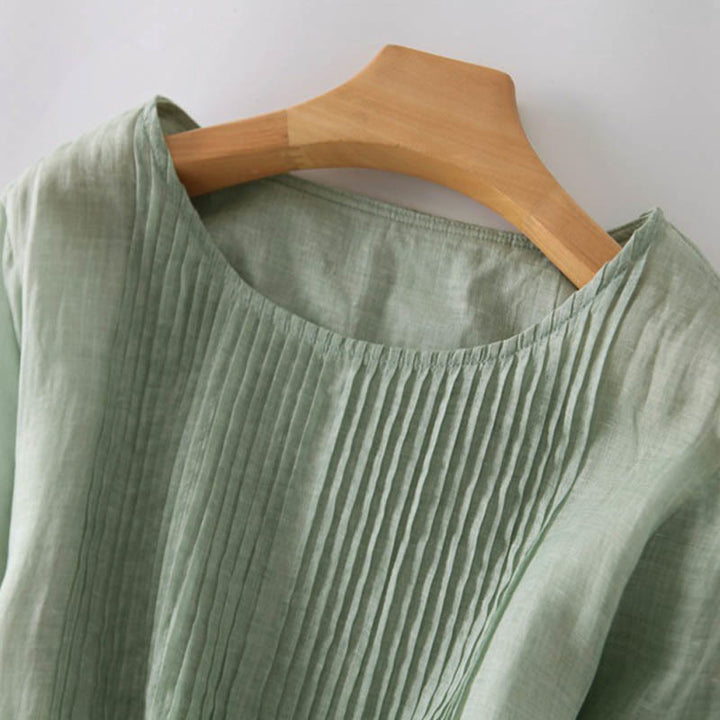 Buddha Stones Lässiges, schlichtes Midikleid mit Schnürung, Rundhalsausschnitt, halben Ärmeln und Taschen - image 21