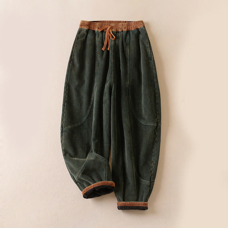 Buddha Stones Damen-Haremshose aus Cord-Baumwolle mit Thermo-Fleece-Futter und Taschen in Farbkontrast - Cord · Fleecegefüttert - Waldgrün - US16, UK/AU20, EU48 (3XL) - image 0