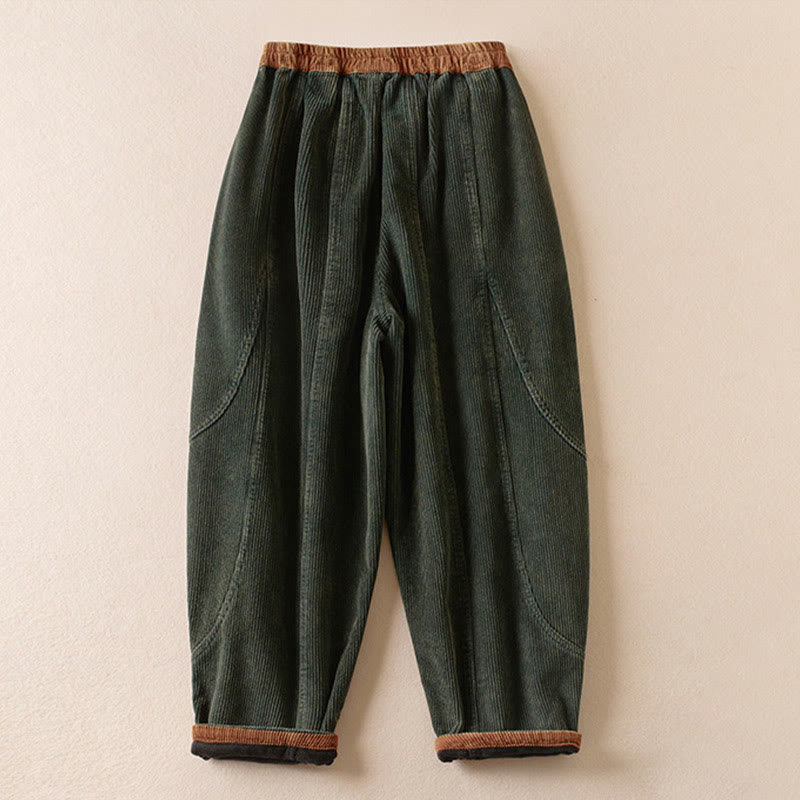 Buddha Stones Damen-Haremshose aus Cord-Baumwolle mit Thermo-Fleece-Futter und Taschen in Farbkontrast - image 1