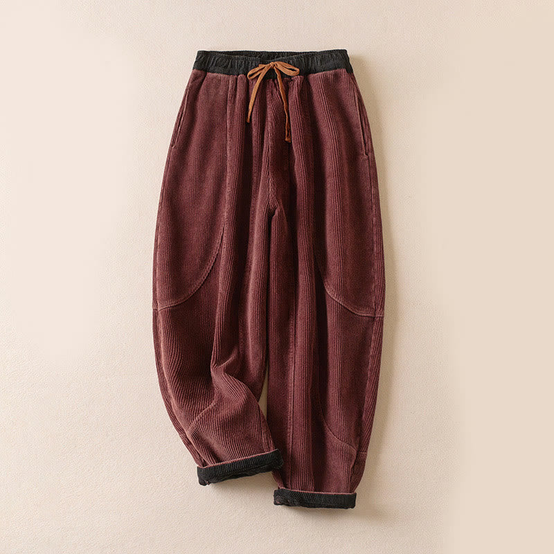 Buddha Stones Damen-Haremshose aus Cord-Baumwolle mit Thermo-Fleece-Futter und Taschen in Farbkontrast - IndianRed - US8-10， UK/AU12-14，EU40-42 (2XL) - image 6