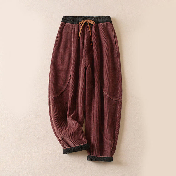 Buddha Stones Damen-Haremshose aus Cord-Baumwolle mit Thermo-Fleece-Futter und Taschen in Farbkontrast - IndianRed - US8-10， UK/AU12-14，EU40-42 (2XL) - image 6