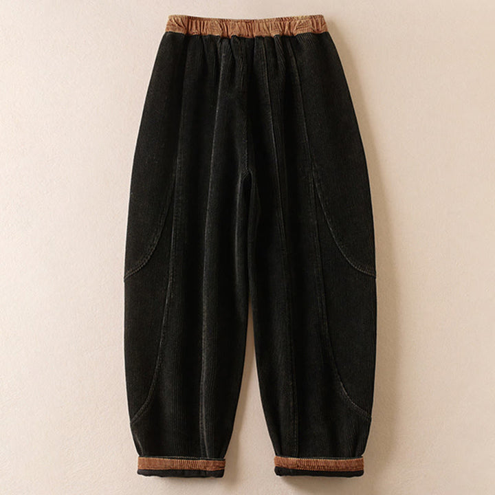 Buddha Stones Damen-Haremshose aus Cord-Baumwolle mit Thermo-Fleece-Futter und Taschen in Farbkontrast - image 1