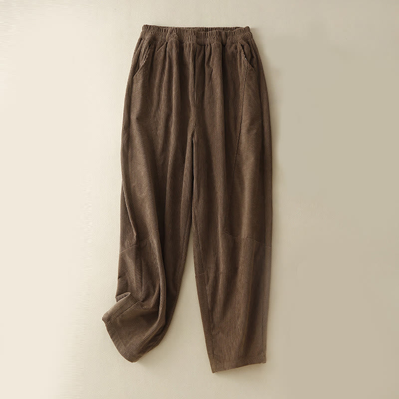 Buddha Stones Commute Vintage Plain Damen Cord-Baumwoll-Haremshose mit Taschen - Sienna - US8-10， UK/AU12-14，EU40-42 (2XL) - image 1