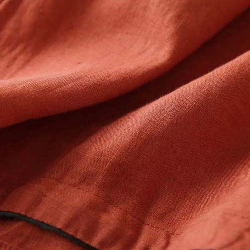 Buddha Stones Lässiges Damenhemd aus Baumwolle mit bestickten Blumen, schrägem Kragen und Riemen - image 2