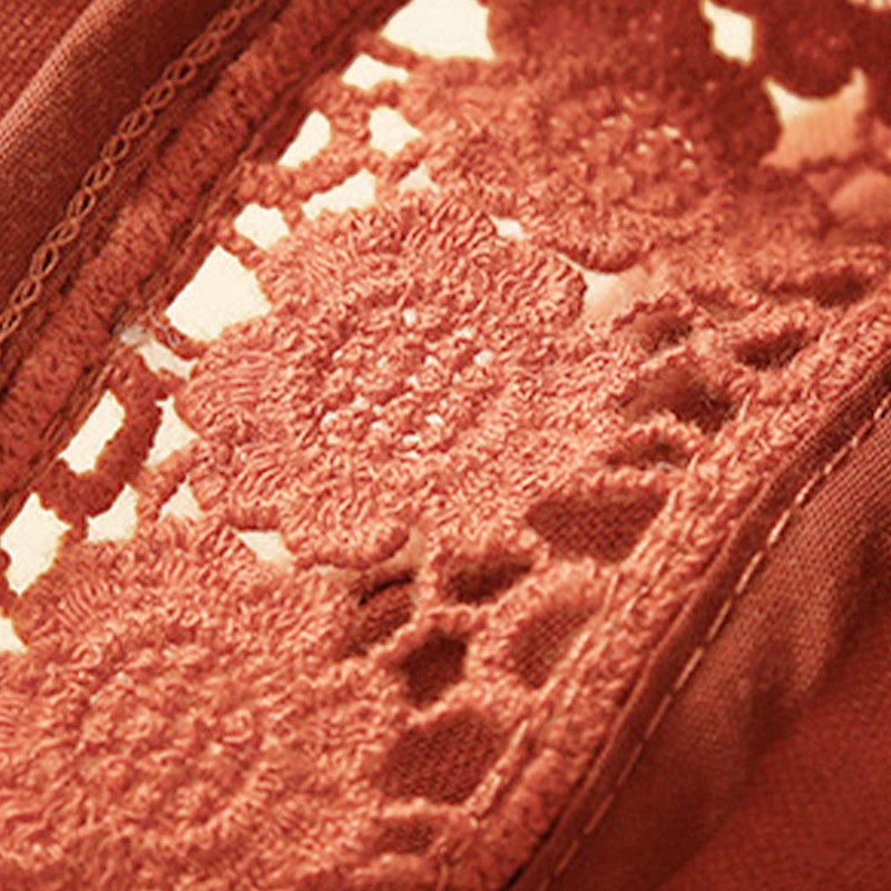 Buddha Stones - Unifarbene Shorts aus Baumwollleinen mit hohlem Spitzendesign und Taschen - image 50
