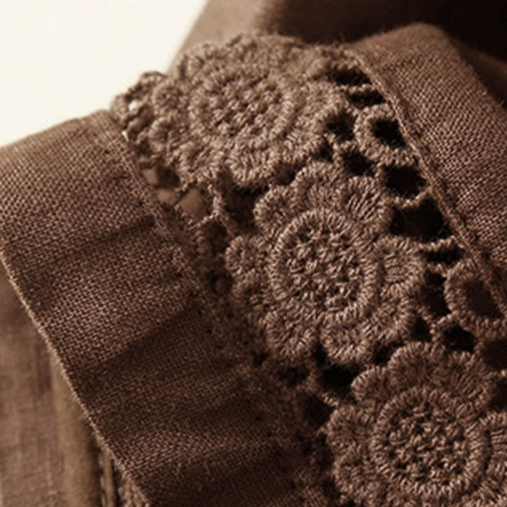 Buddha Stones - Unifarbene Shorts aus Baumwollleinen mit hohlem Spitzendesign und Taschen - image 41