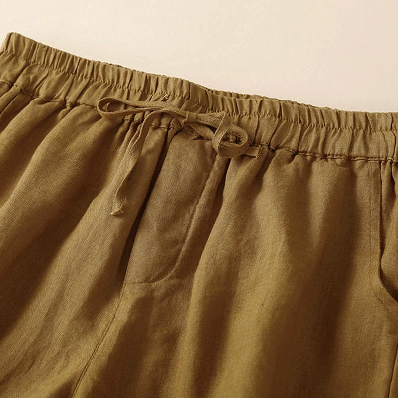 Buddha Stones Damen-Shorts aus Baumwolle mit einfarbiger Unterseite, hohlem Spitzendesign und Schnürung und Taschen - image 50